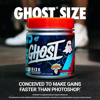 GHOST Size V3 Muscle Builder Dietary Supplement - Warheads Sour Watermelon, 30 Servings – Support Muscle Growth & Strength Building for Men & Women - Creatine & Betaine - Free of Sugar & Gluten