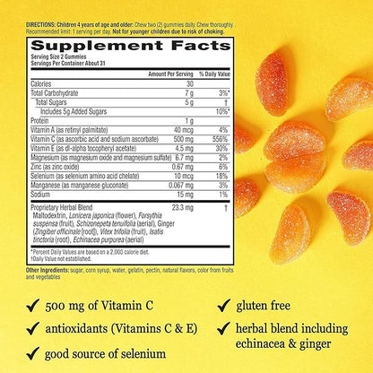 Airborne Kids 500mg Vitamin C Gummies, Kids Immune Support Zinc Gummies with Powerful Antioxidants VIT C & E - 63 Gummies, Assorted Fruit Flavor (Pack of 3)