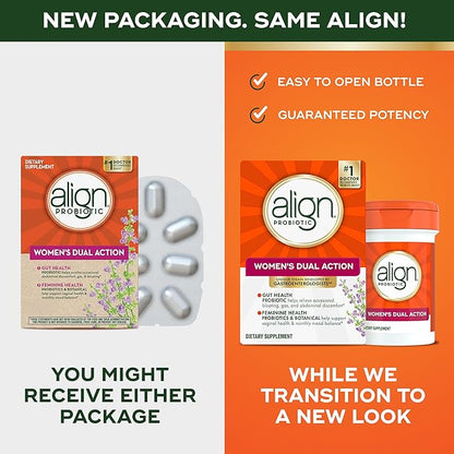 Align Probiotic, Women's Dual Action, Probiotics for Women, Multi-Strain Probiotic with Chaste Tree, Supports Feminine Health, Soothes Occasional Abdominal Discomfort, 28 Capsules (Packaging May Vary)