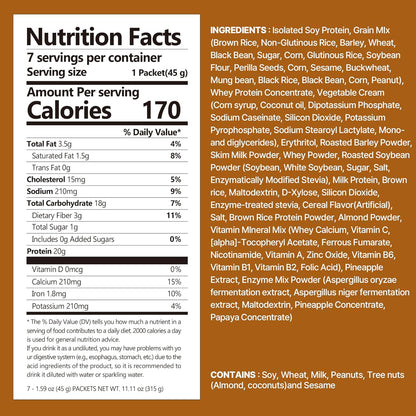 Brown 17Grains Protein Shake, 20g Protein, Low Sugar, Keto-Friendly Meal Replacement Shake, 1.59oz, 7packs, With Crunchy Protein Crisps