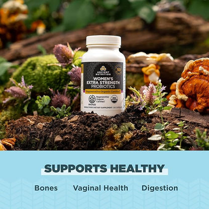Ancient Nutrition Regenerative Organic Certified Probiotics for Women, Probiotics Women’s Extra Strength, Healthy Digestion and Immune System Function Support, 25 Billion CFUs* Per Serving, 60 Count