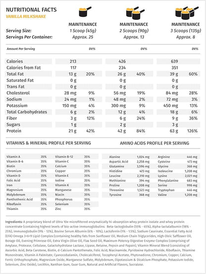 Metabolic Nutrition - Musclean - Milkshake Weight Gainer, Whey High Protein Meal Replacement, Maintenance Nutrition, Low Carb, Keto Diet, Digestive Enzymes, Vanilla, 2.5 Pound (25 ser)