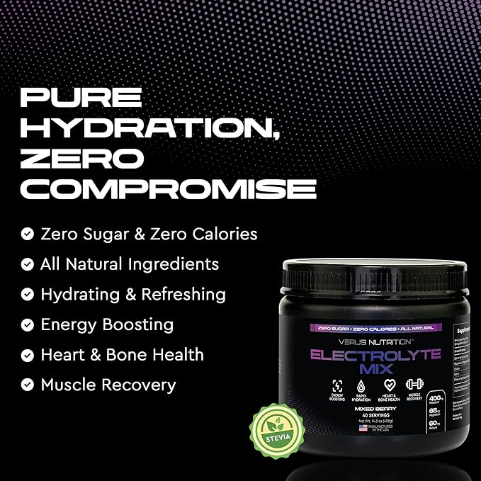 Electrolytes Powder No Sugar- Zero Calorie Hydration Powder | Sugar Free Electrolytes for Fasting, Keto & Vegan | Natural Ingredients Electrolyte Mix for Energy Boost, 60 Servings