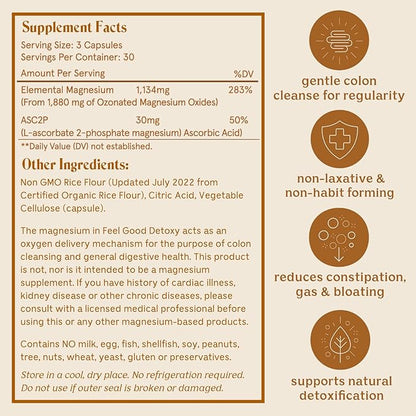 Solluna by Kimberly Snyder Feel Good Detoxy — Natural Colon Cleanse & Digestion Detox Capsules — Ozonated Elemental Magnesium Oxide & Asc2P for Bloating and Effective & Gentle Digestive Detoxification