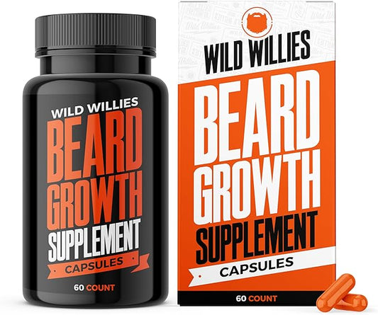Wild Willies Beard Growth Vitamins Supplement Beard Growth Pills for Fuller & Thicker Beard, Formulated with Biositol Complex & 19 Hair Grooming Nutrients - 60 Capsules