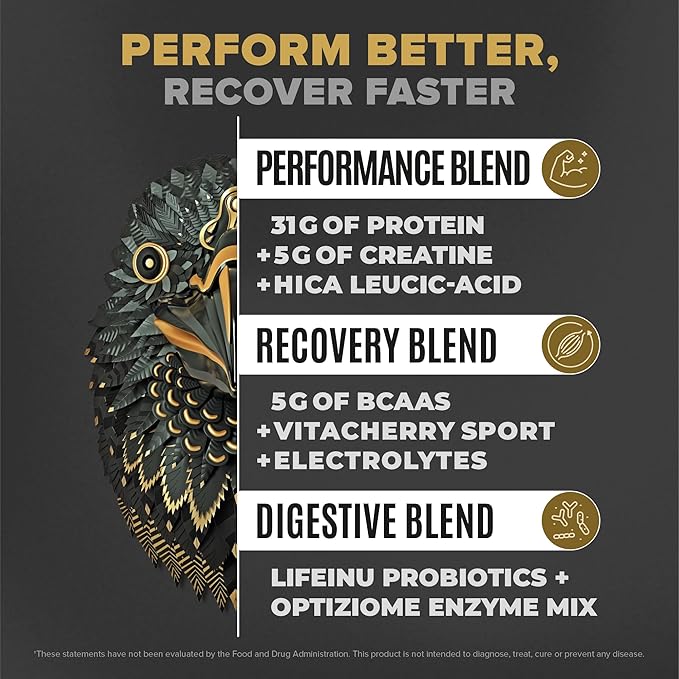 BIRDMAN Falcon Performance Vegan Protein Powder, 31g Protein, 5g Creatine, 5g BCAA, Probiotics, Electrolytes, Pre Workout, Low Carb, Sugar Free & Dairy Free, Plant Based Vanilla Protein, 30 Servings
