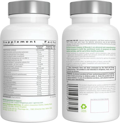 Methylated Prenatal Multivitamin, Folate for MTHFR, High Absorption, Clean Label, Gentle Iron, Choline, Natural Calcium & Magnesium, Vegan Pregnancy Vitamins, Halal, Non-GMO, 60 Tablets, by Igennus
