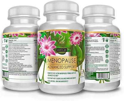Actif Menopause Advanced Support with 20+ Organic Vitamins and Herbs - Relieves Hot Flashes, Night Sweats - Non GMO, Fast Acting, Made in USA, 60 Count