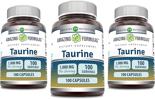 Amazing Formulas Taurine Amino Acid Supplement | 1000 Mg Per Serving | 100 Capsules | Non-GMO | Gluten-Free | Made in USA | Pack of 3