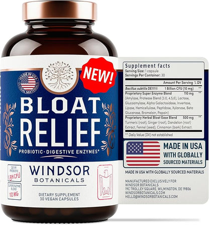 Bloat Relief Probiotic and Digestive Enzymes - Anti Bloating Turmeric, Fennel, Bromelain IBS Supplement - Detox Debloat Capsules Gas - Bloating Relief for Women and Men - 30 Gut Health Bloating Pills