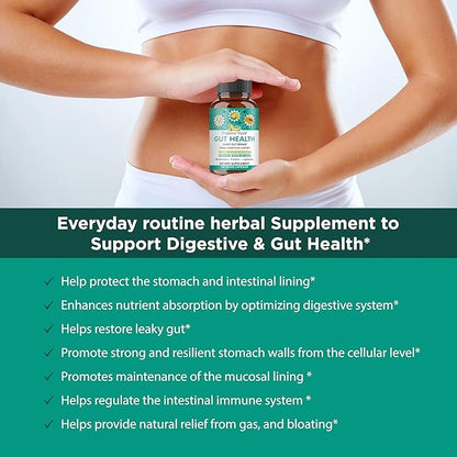 Organic Veda Gut Health Supplement - Leaky Gut Repair Capsules with Papaya Digestive Enzymes, Prebiotics, L-Glutamine, Turmeric - Support Bowel Movement & Cleanse Colon - 120 Count