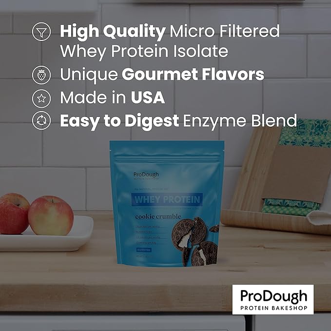 ProDough Gourmet Whey Isolate Hydrolized Protein Powder for Shake Mix- Easy Digest Enzyme Blend, 25g Protein per Serving, Natural Ingredients, Gluten Free, Keto Friendly (Peach Cobbler)