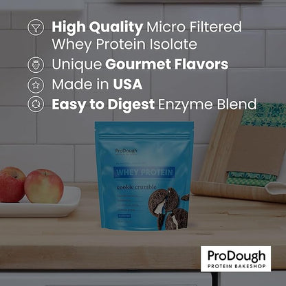 ProDough Gourmet Whey Isolate Hydrolized Protein Powder for Shake Mix- Easy Digest Enzyme Blend, 25g Protein per Serving, Natural Ingredients, Gluten Free, Keto Friendly (Snickerdoodle)