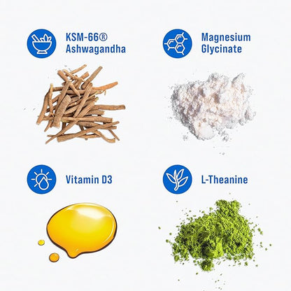 Nello Supercalm Drink Mix - Ashwagandha KSM 66, Magnesium Glycinate, L-Theanine, Vitamin D3 - Ashwagandha Root Extract, Magnesium & L-Theanine Supplement - Focus & Support (30 Servings)