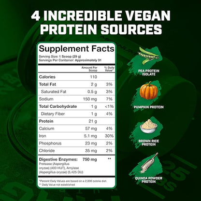 Magnum Nutraceuticals Quattro Vegan Protein Powder, Vanilla 2lb – Premium Plant-Based Protein Powder Isolate for Muscle Growth & Recovery