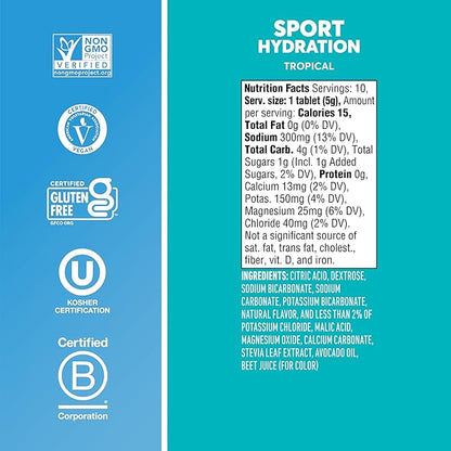 Nuun Sport Electrolyte Tablets - Dissolvable in Water, Tropical, 5 Essential Electrolytes for Hydration, 1g Sugar Drink Mix, Vegan, Non-GMO, 8 Pack (80 Total Servings)