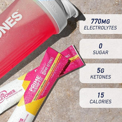 Real Ketones BHB Exogenous Ketones Drink Mix Packets Keto Electrolytes Powder Packets No Sugar with 4 Main Fasting Electrolytes Plus Hydrating Patented Keto BHB - 30 Count Raspberry Lemonade