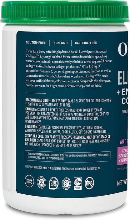 Organika Electrolytes + Enhanced Collagen- Wildberry Flavor- Sugar-Free Hydration + Protein 360 Gram - 30 Servings
