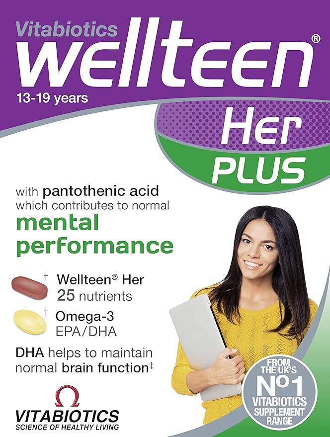 Wellteen Her Plus Omega-3 - Advanced Nutritional Support for Teenagers and Young Women Ages 13-19 - 56 Tablets and Capsules