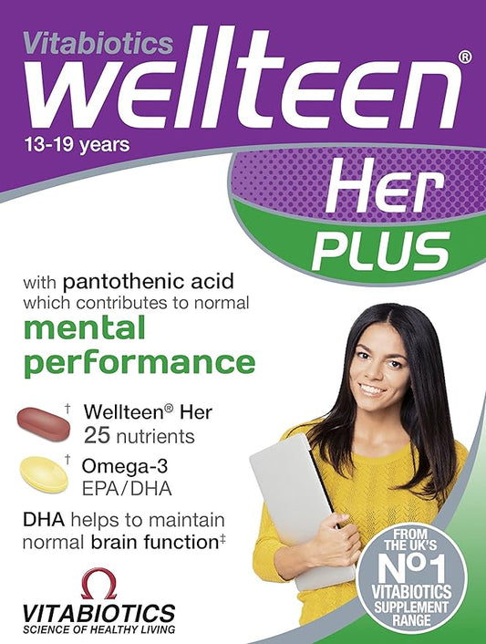 Wellteen Her Plus Omega-3 - Advanced Nutritional Support for Teenagers and Young Women Ages 13-19 - 56 Tablets and Capsules