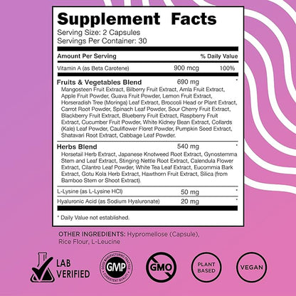 Vital Vitamins Vegan Collagen Booster - Plant Collagen Supplements - Supports Hair, Skin, Nails & Joints - with Hyaluronic Acid - 60 Capsules