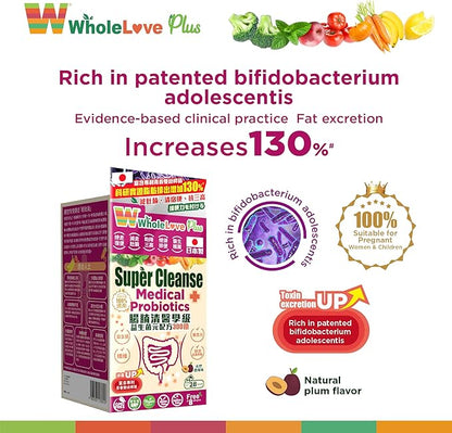NOTO WholeLovePlus Super Cleanse Probiotics for Women & Men - Daily Probiotic Supplement, Support for Your Body, Grade Prebiotics & Probiotics, 28 sachets