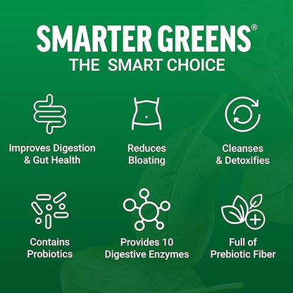FORCE FACTOR Smarter Greens Superfoods + Digestion Powder, 3-Pack, Greens Powder with 2 Billion Probiotics, Digestive Enzymes, and Antioxidants to Detox, Cleanse, and Support Immunity, 90 Servings