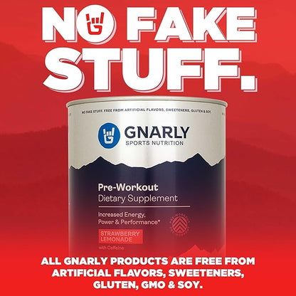 Gnarly Nutrition Natural Pre-Workout Powder - Endurance & Recovery, NSF Sport Certified, Vegan Pre Workout Wellness, Sports Nutrition - Strawberry Lemonade, Caffeine 14.82oz