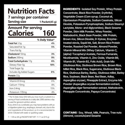 Black Sesame Protein Shake, 22g Protein, Low Sugar, Keto-Friendly Meal Replacement Shake, 1.59oz, 7packs, With Crunchy Protein Crisps