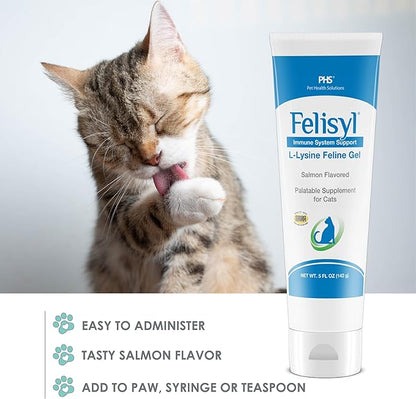 L-Lysine Gel for Cats - Immune System Support - Supplement Support for Healthy Tissue, Respiratory, and Vision - Salmon-Flavored - Made in The USA - 5 oz (2 Pack)