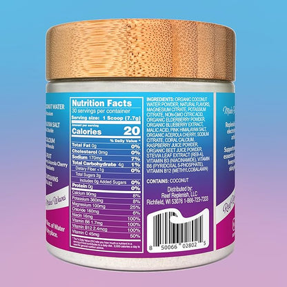 Reef Replenish Hydrating Electrolyte Drink Mix - Wildberry, 30 Servings - Hydration Powder w/Coconut Water - Non-GMO, No Added Sugar, 5 Key Electrolytes + Vitamins, Natural Trace Minerals, USA Made