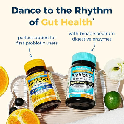 NewRhythm Probiotics 50 Billion CFU 20 Strains, 120 Veggie Capsules, Targeted Release Technology, Stomach Acid Resistant, No Need for Refrigeration, Pack of 1, Non-GMO, Gluten Free