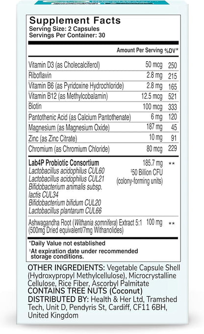 Health & Her Weight Management Probiotic | Perimenopause & Menopause - Clinically Studied 50bn CFU probiotic to Support Gut Health, Energy, Mood & Mind. 1 Month Supply - 60 Vegan Tablets