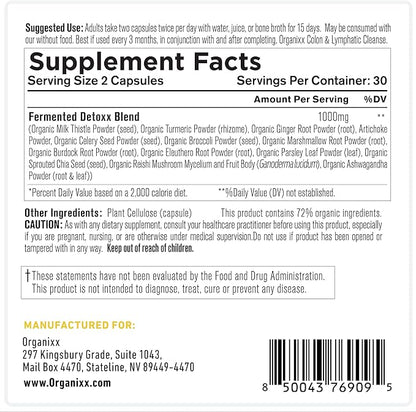 Organixx Kidney & Liver Support Cleanse Supplement, Milk Thistle Reishi Herbal Formula For Digestive Health, Kidney & Liver Health, Sleep & Energy Support, Gluten Free, Non GMO, 60 Vegetarian Capsules