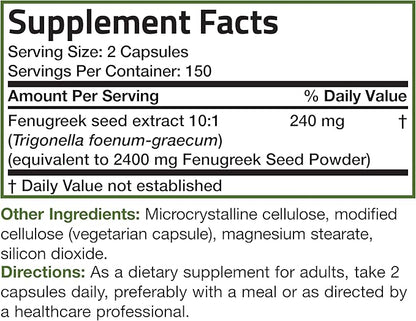 Bronson Fenugreek Seed Powder Capsules Extra Strength, Trigonella Foenum-Graecum, Non-GMO, Soy-Free, Vegetarian, 300 Capsules
