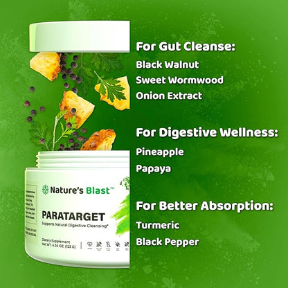 ParaTarget - Gut Cleanse Powder Supplement - Intestinal Gut Health Formula with Black Walnut, Wormwood, Turmeric & More - Natural Wellness Supplements for Women & Men - 30 Servings