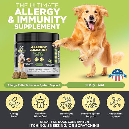 Googipet Dog Allergy Chews, Dog Allergy Relief & Itchy Skin Relief, Dog Skin & Coat Supplement +Bee Pollen, Colostrum for Dogs, Coconut Oil, Probiotics, & Omega 3 Fish Oil for Dogs Itching Skin Relief