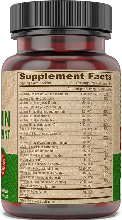 DEVA Tiny Tablets Vegan Multivitamins for Women & Men, Multivitamin Iron Free, Mineral Supplement, Vitamin C, Vitamin B Complex, Vitamin B12, Vitamin E, Zinc, Gluten Free, 90 Tablets