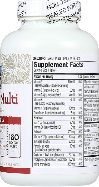 365 Everyday Value, Age 50+ Multi Iron-Free, 180 ct