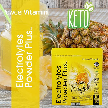 Electrolytes Powder Plus (50 Servings), 0 Calorie Keto, 0 Sugar, No Maltodextrin,1000mg Potassium,120mg Calcium,120mg Magnesium, Hydration Powder (50 Servings, Orange Pineapple)