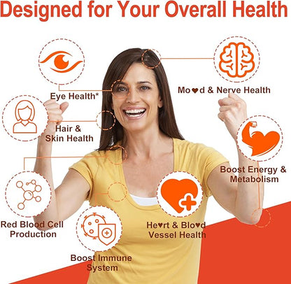 Vitamin B Complex Filled Gummies for Women & Men, Methylated B Complex w/Omega 3, Magnesium,CoQ10, Ashwagandha,Vitamin C, TMG -All B Vitamins- B1,B2,B3,B5,B6,B7,B9 Folate,B12,Inositol,PABA, Sugar Free