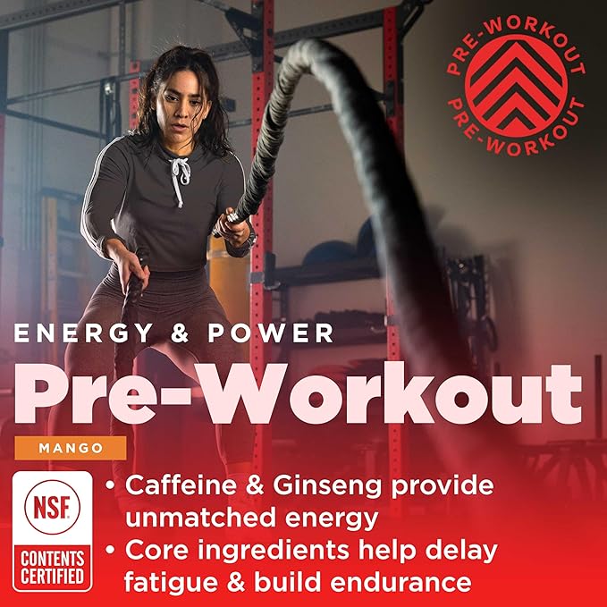 Gnarly Nutrition Natural Pre-Workout Powder - Endurance & Recovery, NSF Contents Certified, Vegan Pre Workout Wellness, Sports Nutrition - Mango, Caffeine 14.82oz