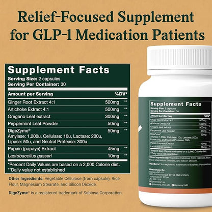 Gut Health Supplement - for GLP-1 Medication Patients - Digestive Aid and Bloating Relief - for Better Weight Management - Supports Well-Being, 60 Capsules