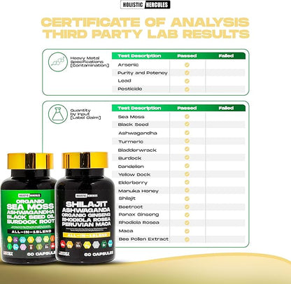 Premium Combo Bundle - Sea Moss 9000mg, Black Seed Oil 6000mg, Ashwagandha 3000mg, Shilajit 12000mg, Black Maca 4000mg, Beetroot 1000mg, All in 1 Supplements Pack