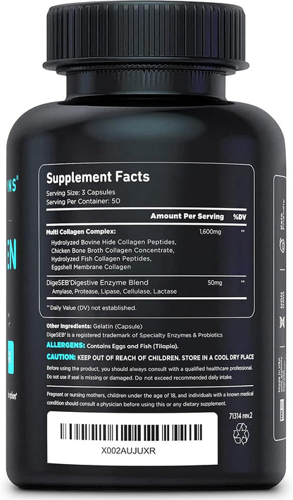 Vital Vitamins Collagen for Women & Men - Type I, II, III, V, X Multi Collagen Pills - Grass Fed, Non-GMO - 150 Capsules