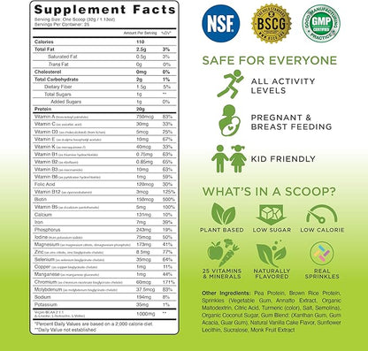 TRU Plant Based Protein Powder, BCAA, EAA, 20g Vegan Protein, 100 Calories, 27 Vitamins, No Artificial Flavors 25 Servings (Birthday Cake)