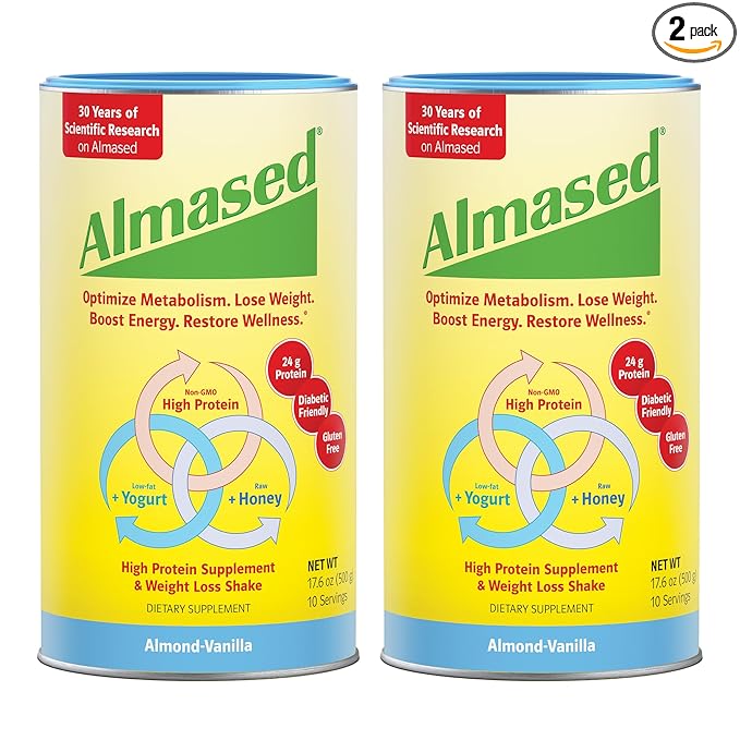 Almased Vanilla Meal Replacement Shake - Low-Glycemic High Plant Base Protein Powder- Nutritional Weight Health Support Supplement - Vanilla Flavor - 17.6 oz (1.1 Pound (2 Pack))