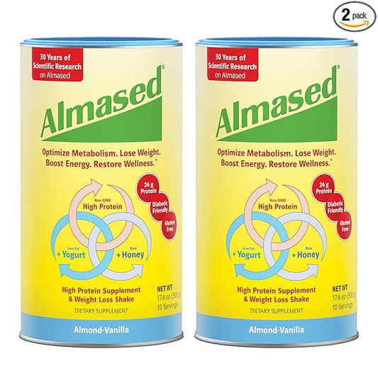 Almased Vanilla Meal Replacement Shake - Low-Glycemic High Plant Base Protein Powder- Nutritional Weight Health Support Supplement - Vanilla Flavor - 17.6 oz (1.1 Pound (2 Pack))