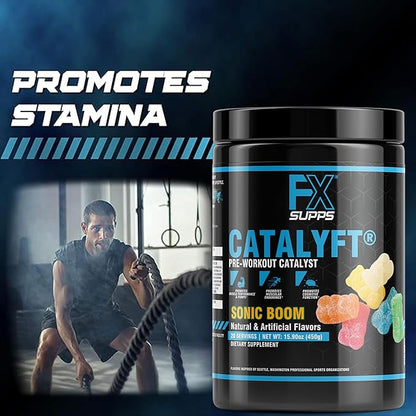 Catalyft Pre-Workout Powder Drink for Men and Women, Sonic Boom | Mix with Creatine, Caffeine & Beta-Alanine | Best for Energy Pump, Muscle Gain and Focus, 20 Servings (1-Pack)