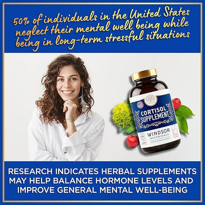 Cortisol Supplement & Cortisol Reducer - Advanced Cortisol Regulation Supplements with Calming Ashwagandha, L-Tyrosine - Mood, Stress, Sleep Support Cortisol Blocker for Women and Men - 60 Capsules